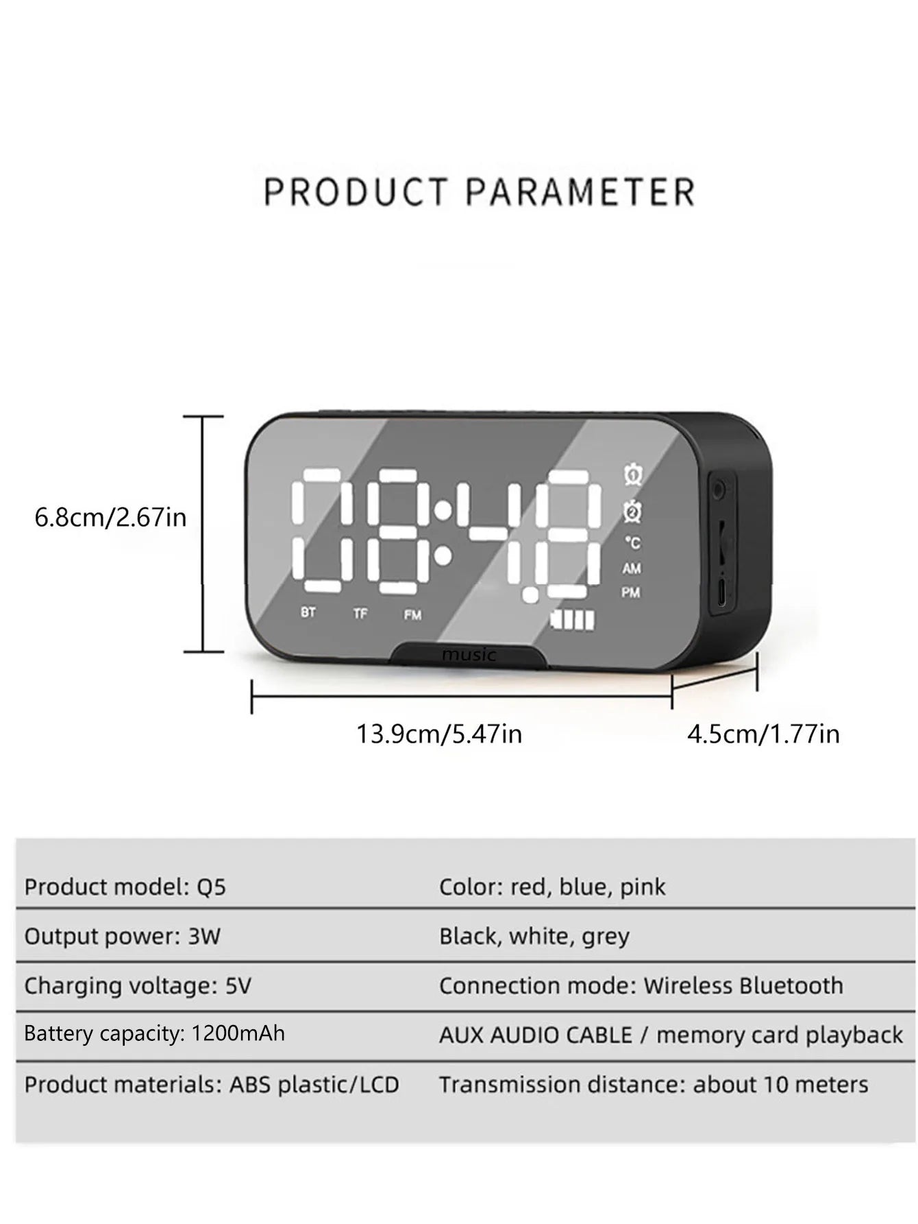 3-in-1 Wireless Bluetooth Speaker, Digital Alarm Clock & Mirror Display