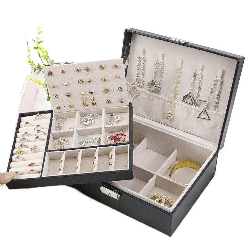 Luxury PU Leather Jewelry Box - Secure Multi-Layer Organizer (Random Color) ZZ