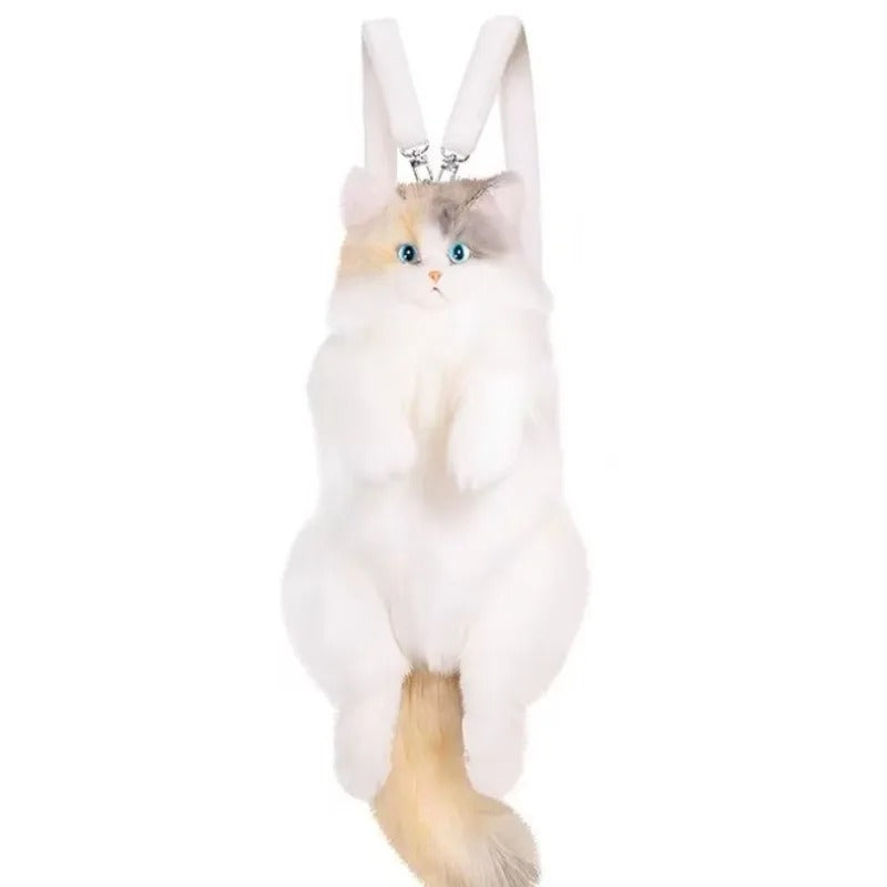 Super Realistic Plush Cat Backpack – Lifelike Stuffed Animal Travel Bag & Shoulder Caddy