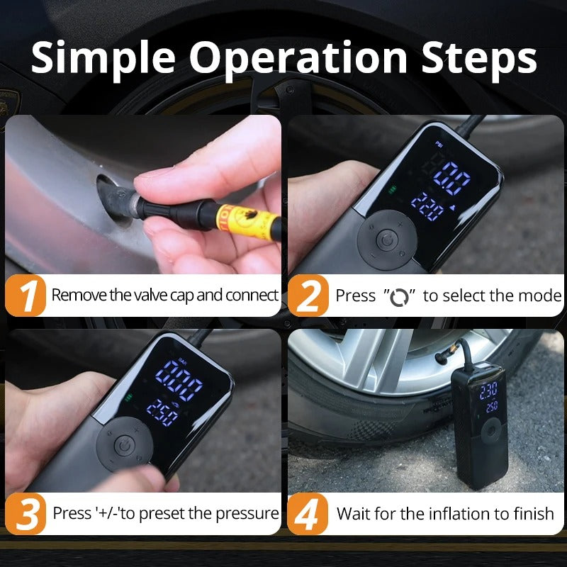 Smart Portable Rechargeable Air Compressor – 2000mAh Mini Digital Inflator & Power Bank Emergency Kit