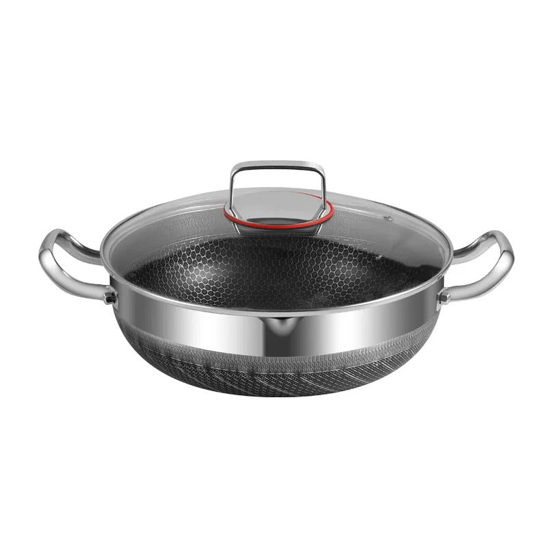 Premium Honeycomb Stainless Steel Non-Stick Cooking Pan - Professional Skillet with Tempered Glass Lid - Trenducts.pk