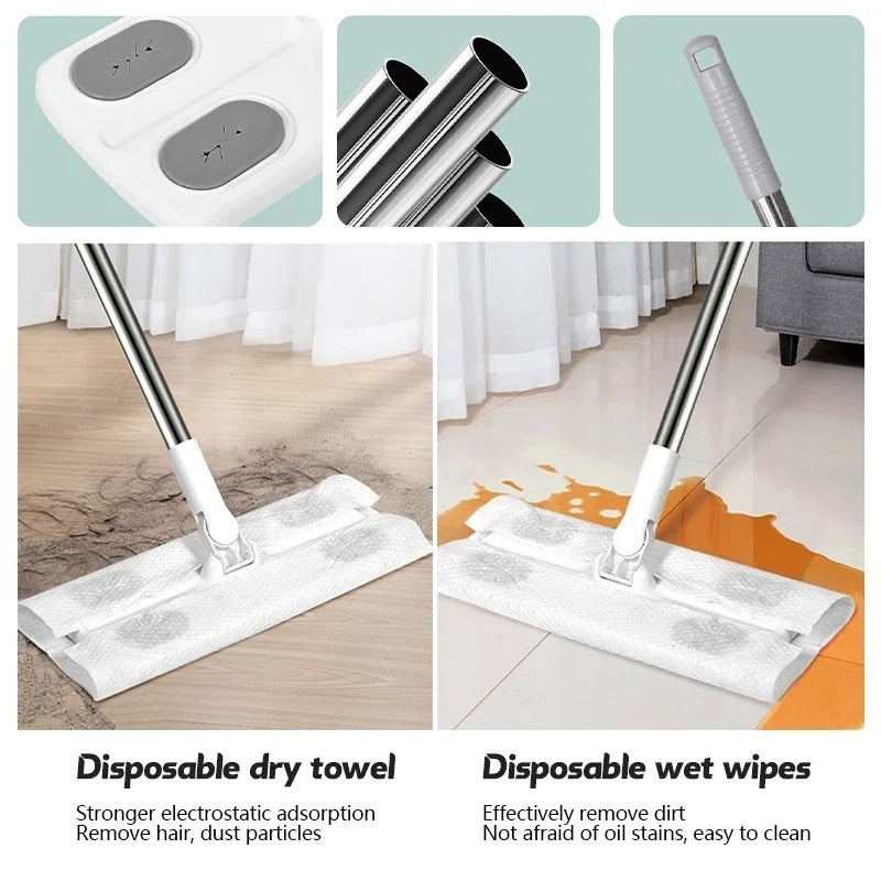 Large Flat Mop with Integrated Towel Clips – All-Surface Deep Cleaner