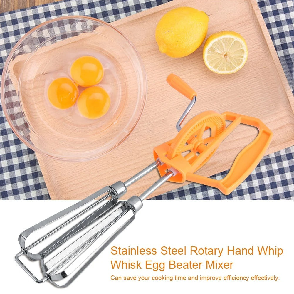 Semi-Automatic Stainless Steel Hand Beater – Manual Spring-Action Egg Whisk & Milk Frother