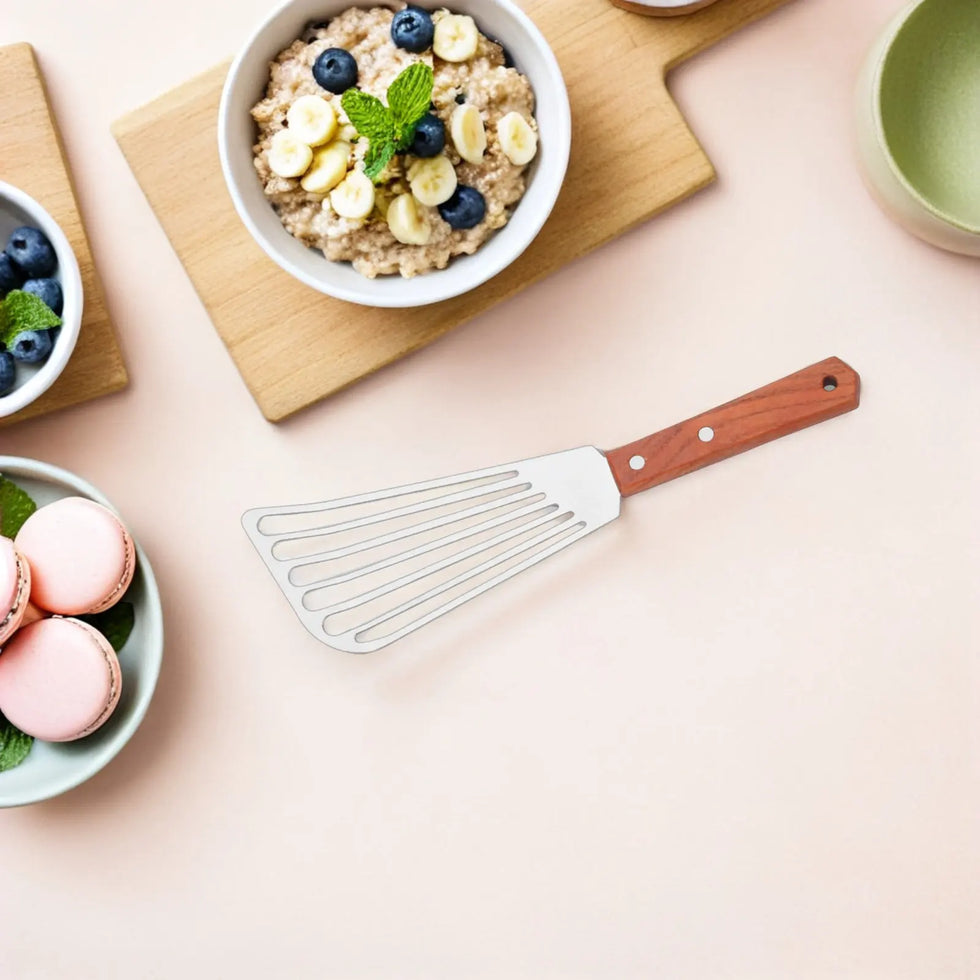 Stainless Steel Slotted Fish Spatula – Flexible Professional Turner with Wooden Handle