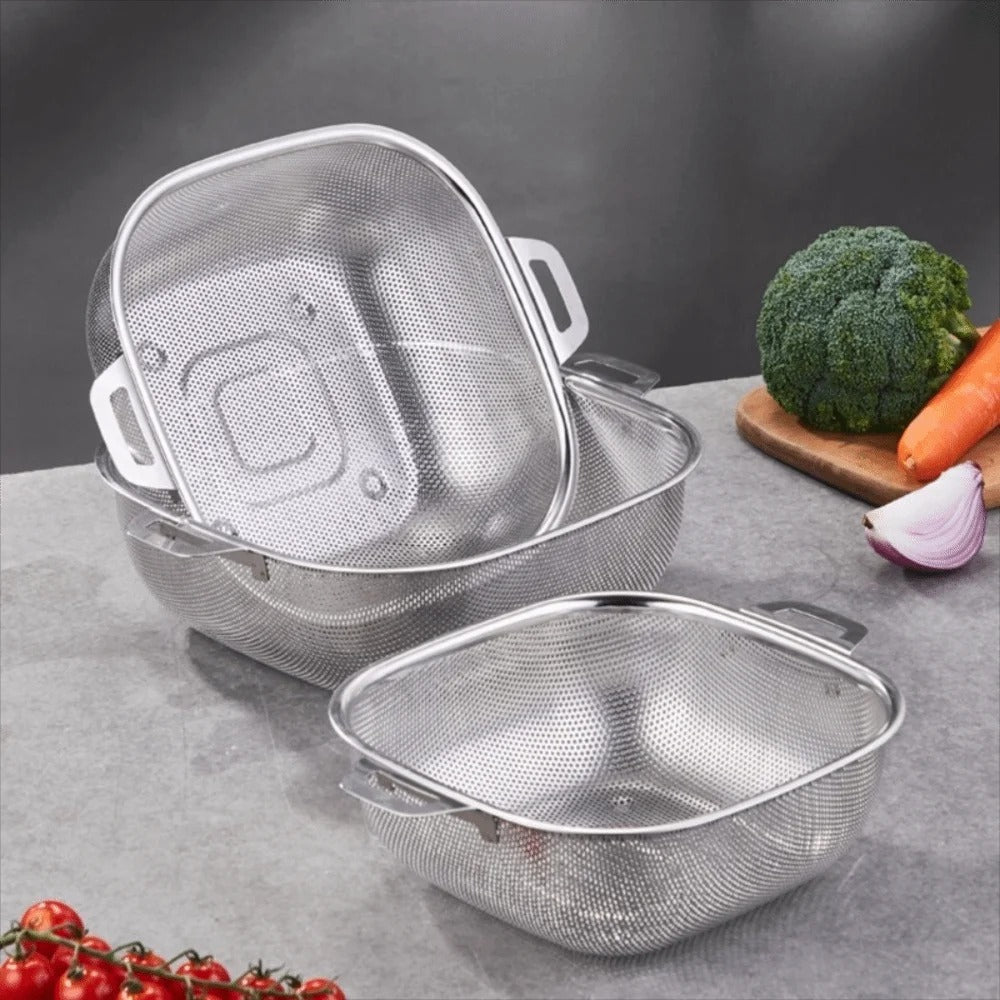 Premium Stainless Steel Rice Colander – Heavy-Duty Fine Mesh Strainer for Kitchen & Grain
