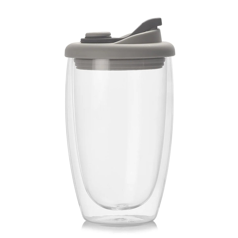 Insulated Double-Wall Borosilicate Glass Mug with Lid
