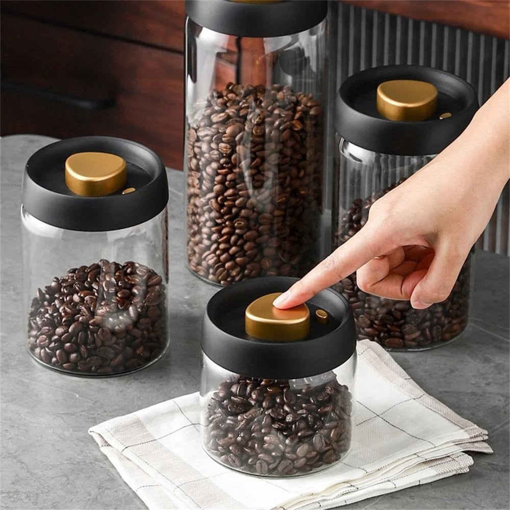 Premium Push-Button Airtight Glass Jar – Borosilicate Storage Canister with Vacuum Sealing Lid