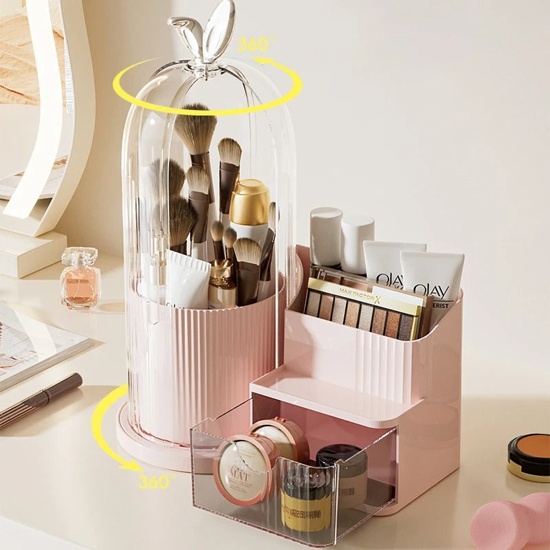 2-in-1 Rotating Dome Brush Station & Cosmetic Organizer