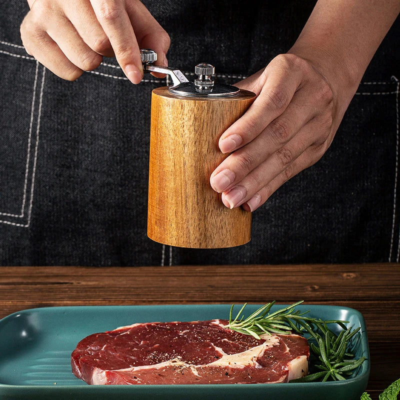 Premium Hand-Cranked Solid Wood Pepper Grinder Mill