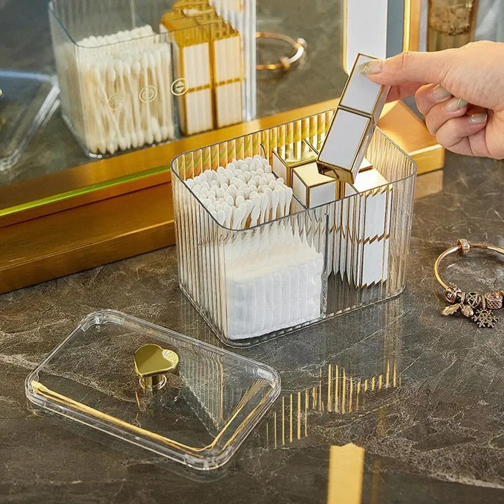 3-Compartment Cotton Swab & Pad Holder - Vanity Organizer