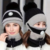 Fleece-Lined Knitted Beanie & Integrated Scarf Set