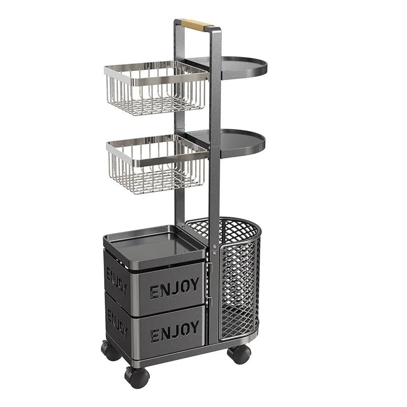 Multi-Functional Floor Standing Metal Kitchen Storage Trolley - Rolling Vegetable & Fruit Organizer with Drawer - Trenducts.pk