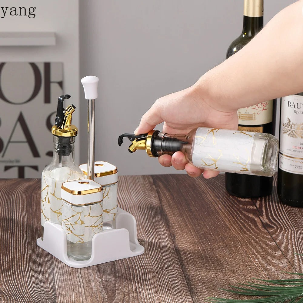 4-Piece Glass Oil Dispenser & Spice Jar Set – Leakproof Kitchen Organizer