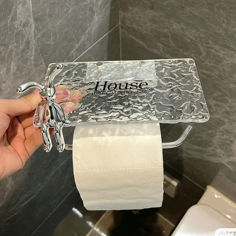 Luxury Acrylic Toilet Paper Holder with Integrated Storage Shelf