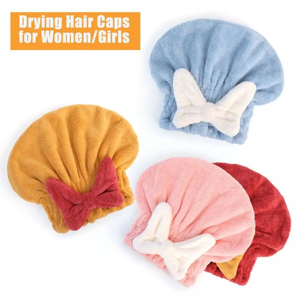 Ultra-Absorbent Microfiber Hair Drying Cap & Quick-Dry Magic Towel with Cute Bow
