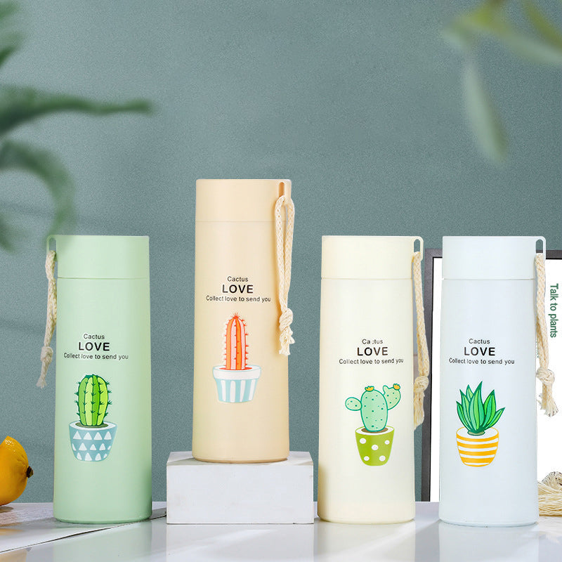Cactus Printed Bottle 400ml – Double Layer Glass Inside (Random)