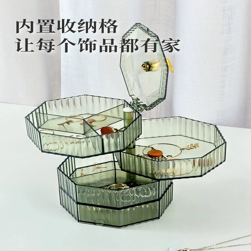 Crystal Carousel Vanity Case - Rotating Jewelry Storage Box