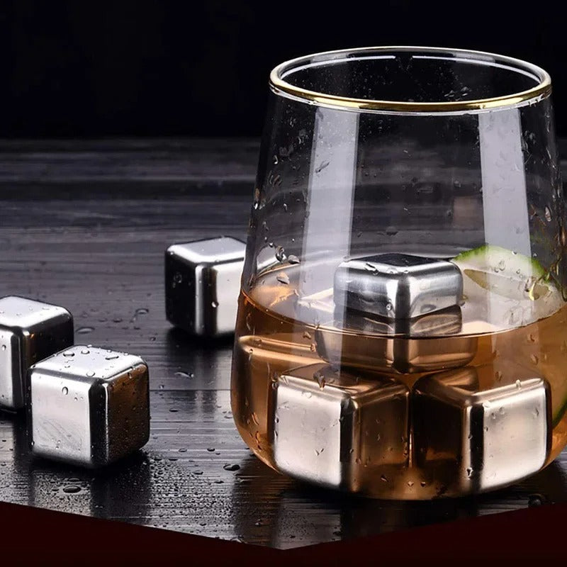 6-Piece Reusable Stainless Steel Ice Cube Set with Tong