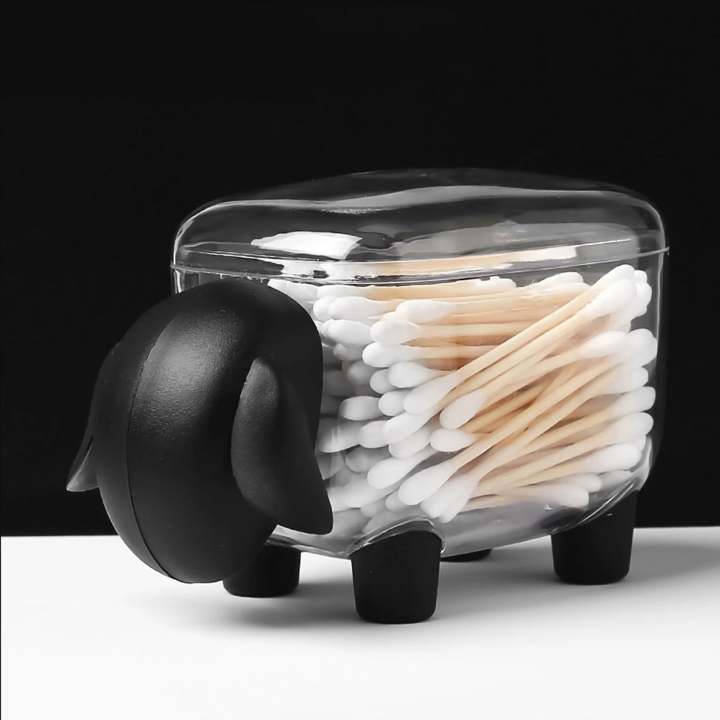 Sheep-Shaped Cotton Swab Holder – Crystal-Clear Vanity Organizer