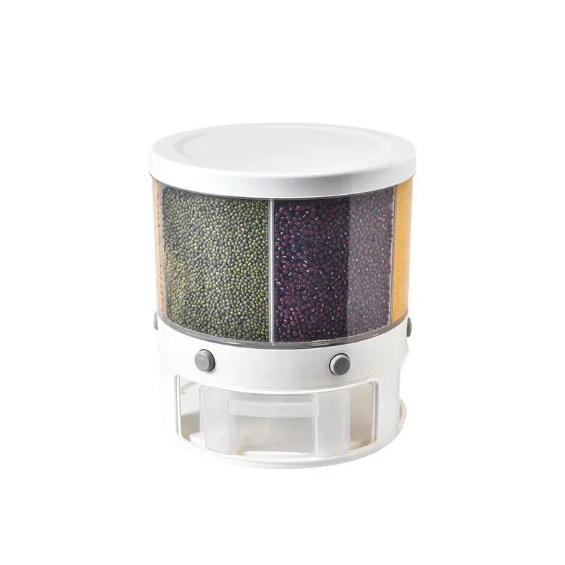 360° Rotating Cereal Dispenser: 6-Compartment Dry Food Bin