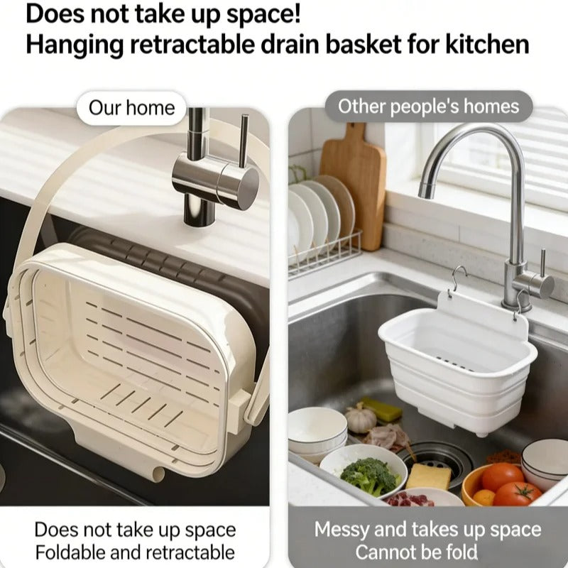 Premium Hanging Foldable Sink Drain Basket - Retractable Kitchen Filter & Organizer