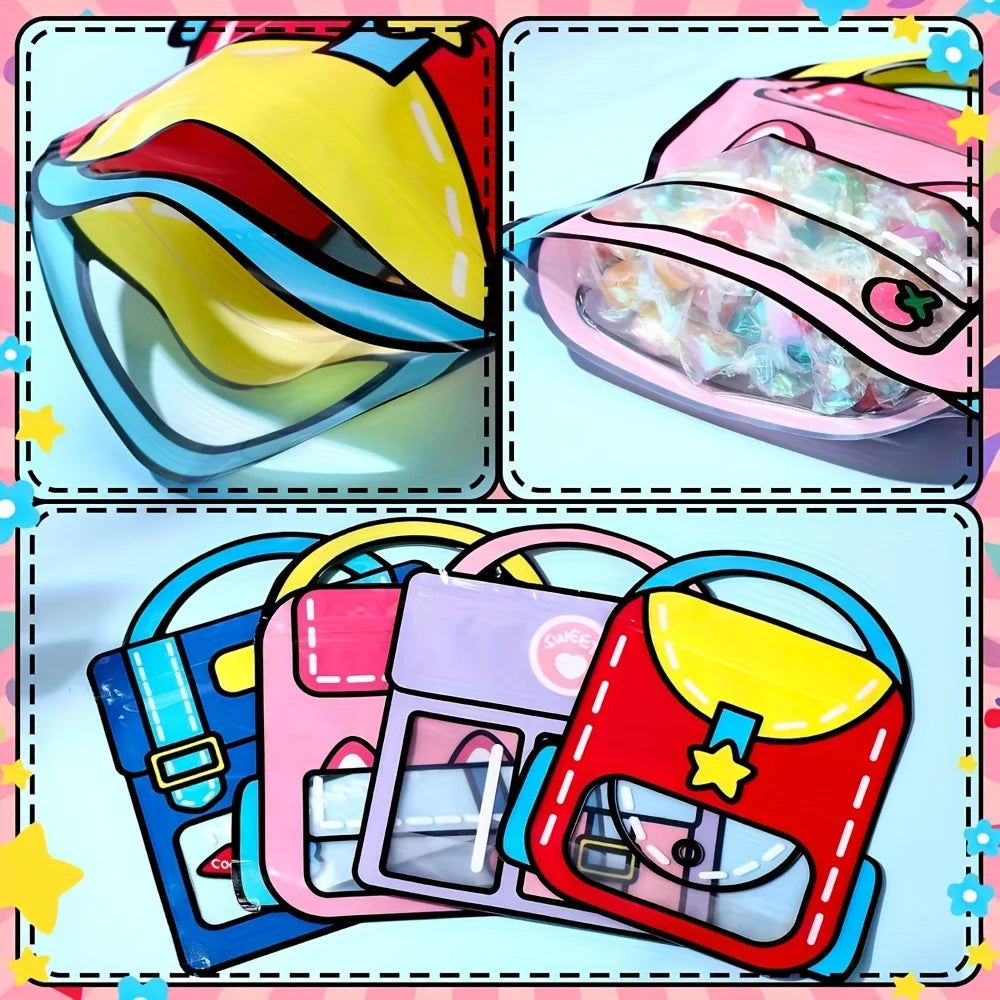 4-Piece Cartoon Backpack Self-Sealing Storage Bags - Cute Ziplock Pouch Set