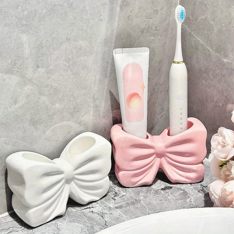 Elegant Bow Accent Multi-Purpose Organizer – Chic Desktop & Vanity Storage