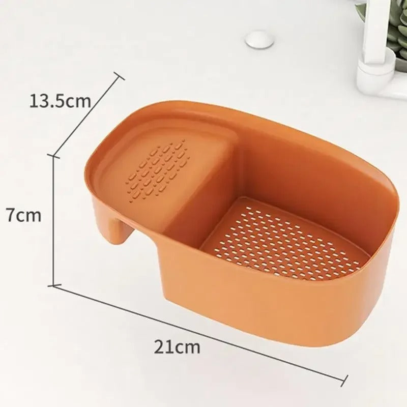 Saddle-Style Double Sink Drain & Storage Basket