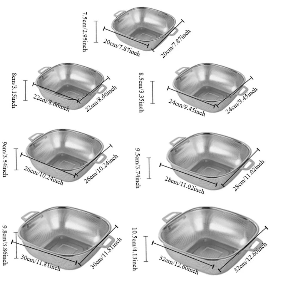 Premium Stainless Steel Rice Colander – Heavy-Duty Fine Mesh Strainer for Kitchen & Grain