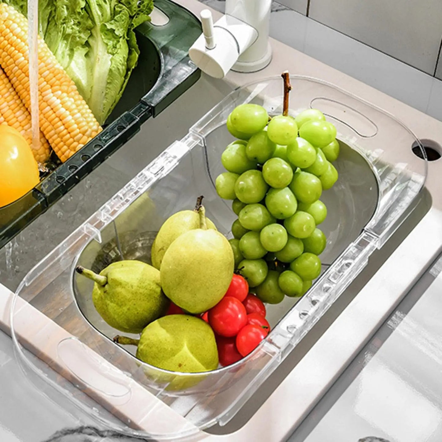 Adjustable Acrylic Fruit & Vegetable Sink Drainer