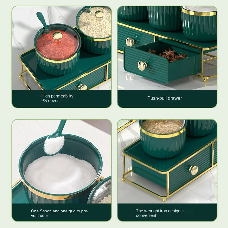 Luxury 2-Tier Spice Jar Set with Radiant Golden Metal Stand