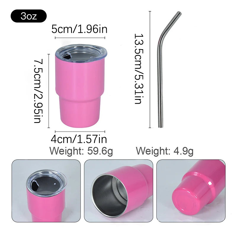Premium Mini Stainless Steel Insulated Tumbler with Metal Straw (Random Color)