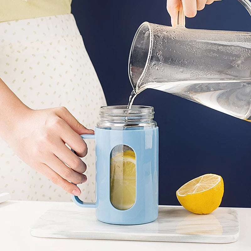 Minimalist Glass Tumbler with Bamboo Lid & Glass Straw (Random Color)