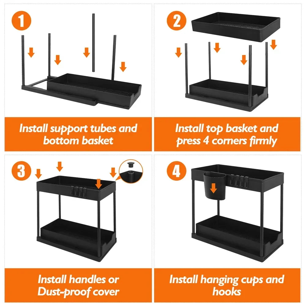 2-Layer Under Sink Multi-Purpose Moveable Storage Rack