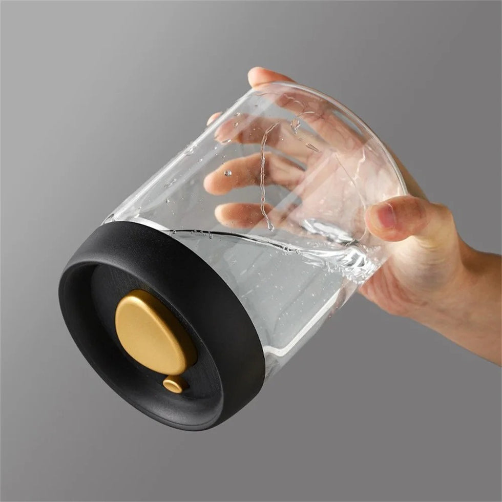 Premium Push-Button Airtight Glass Jar – Borosilicate Storage Canister with Vacuum Sealing Lid