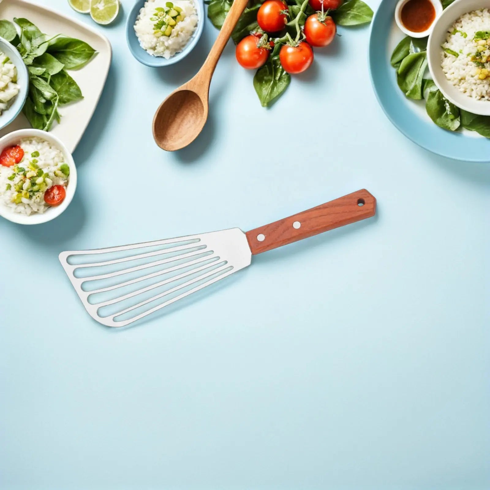Stainless Steel Slotted Fish Spatula – Flexible Professional Turner with Wooden Handle