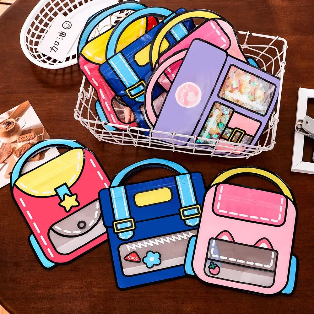 4-Piece Cartoon Backpack Self-Sealing Storage Bags - Cute Ziplock Pouch Set
