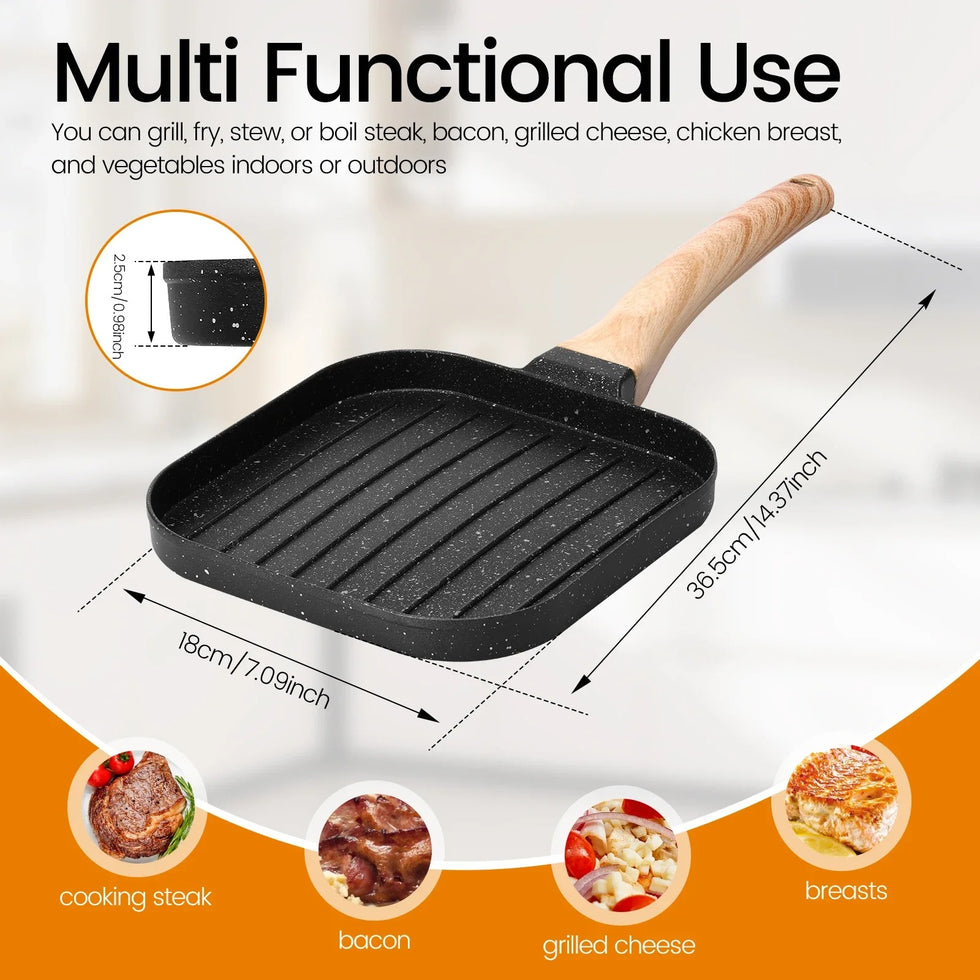 Non-Stick Square Grill Pan – Die-Cast Aluminum Stovetop Griddle with Deep Ridge Lines