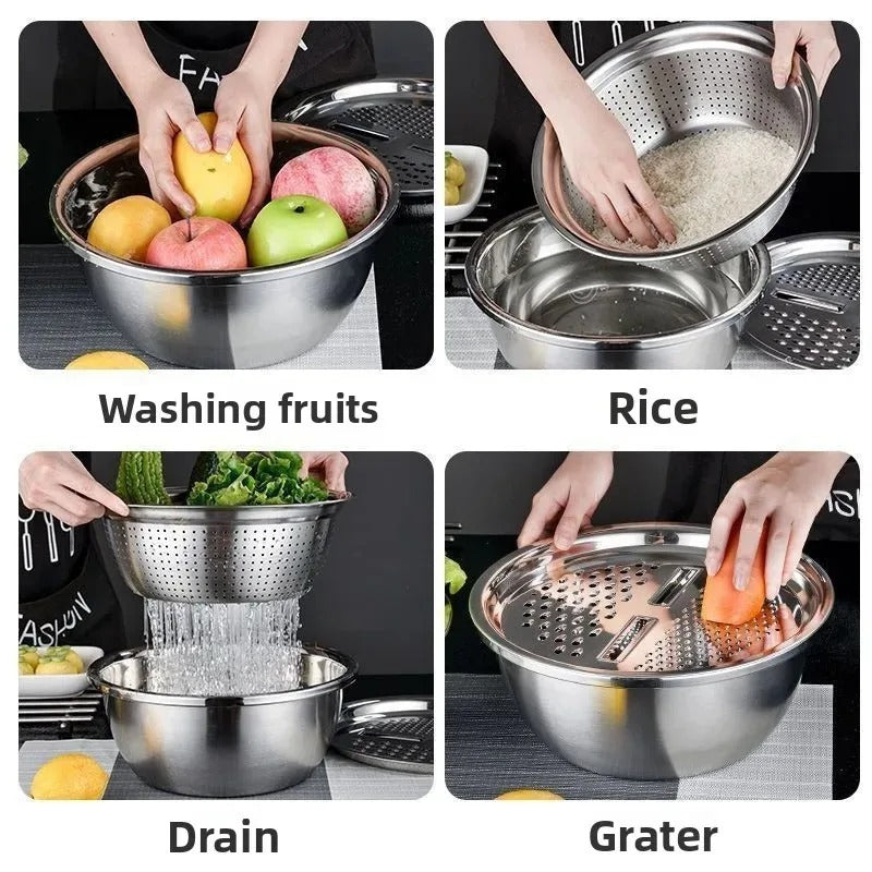 3-in-1 Multifunctional Stainless Steel Colander with Grater