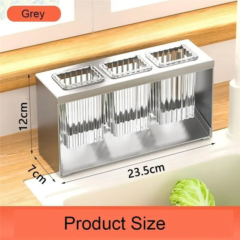 Luxury Acrylic Cutlery Organizer – 3-Compartment Spoon Holder with Gold-Finish Metal Stand for Dining Table