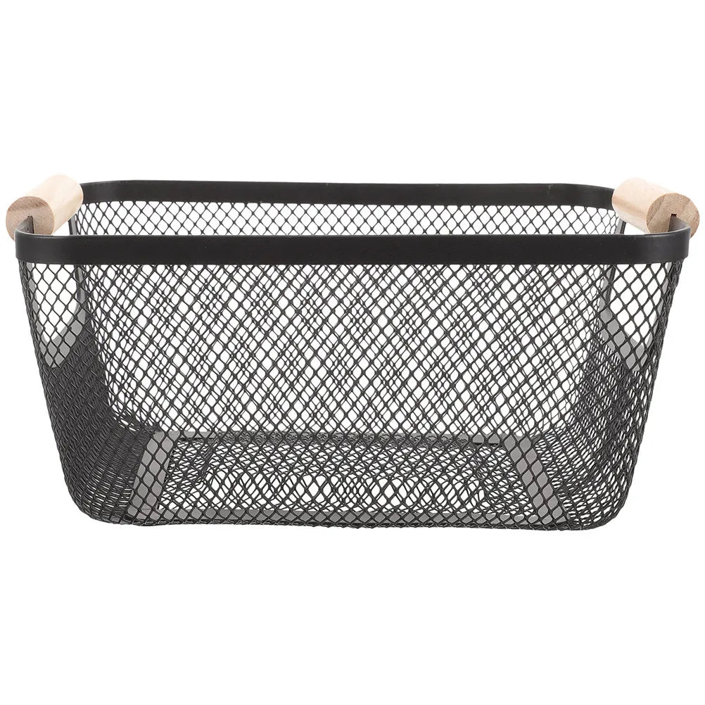 Minimalist Mesh Iron Storage Basket with Wooden Handles