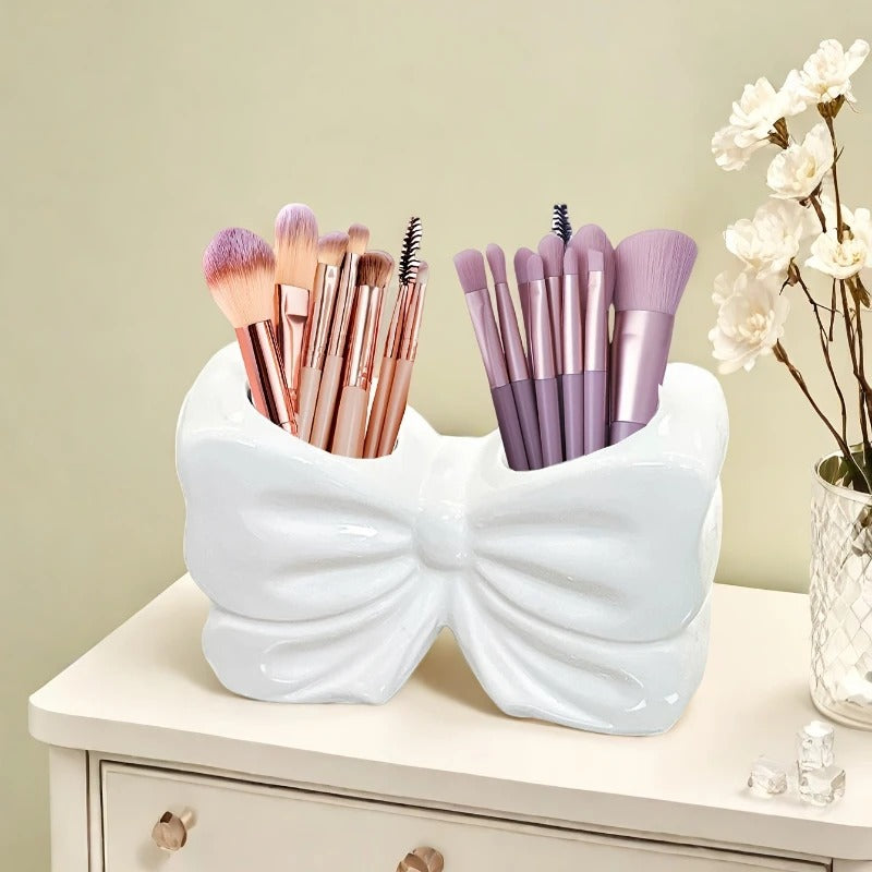 Elegant Bow Accent Multi-Purpose Organizer – Chic Desktop & Vanity Storage