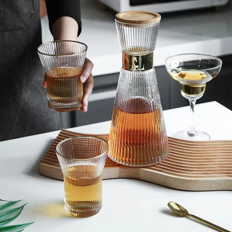 Aura Prism 7-Piece Diamond-Facet Glass Carafe & Tumbler Set