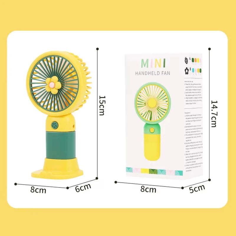 Mini Rechargeable Handheld Fan – Portable USB Personal Fan with Desktop Stand (Random Color)