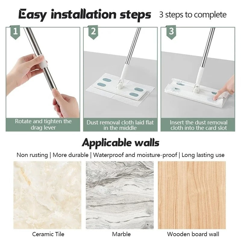 Large Flat Mop with Integrated Towel Clips – All-Surface Deep Cleaner