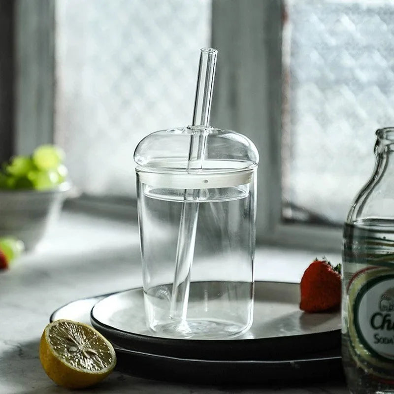 Aura Clear Borosilicate Glass Sipper with Glass Straw