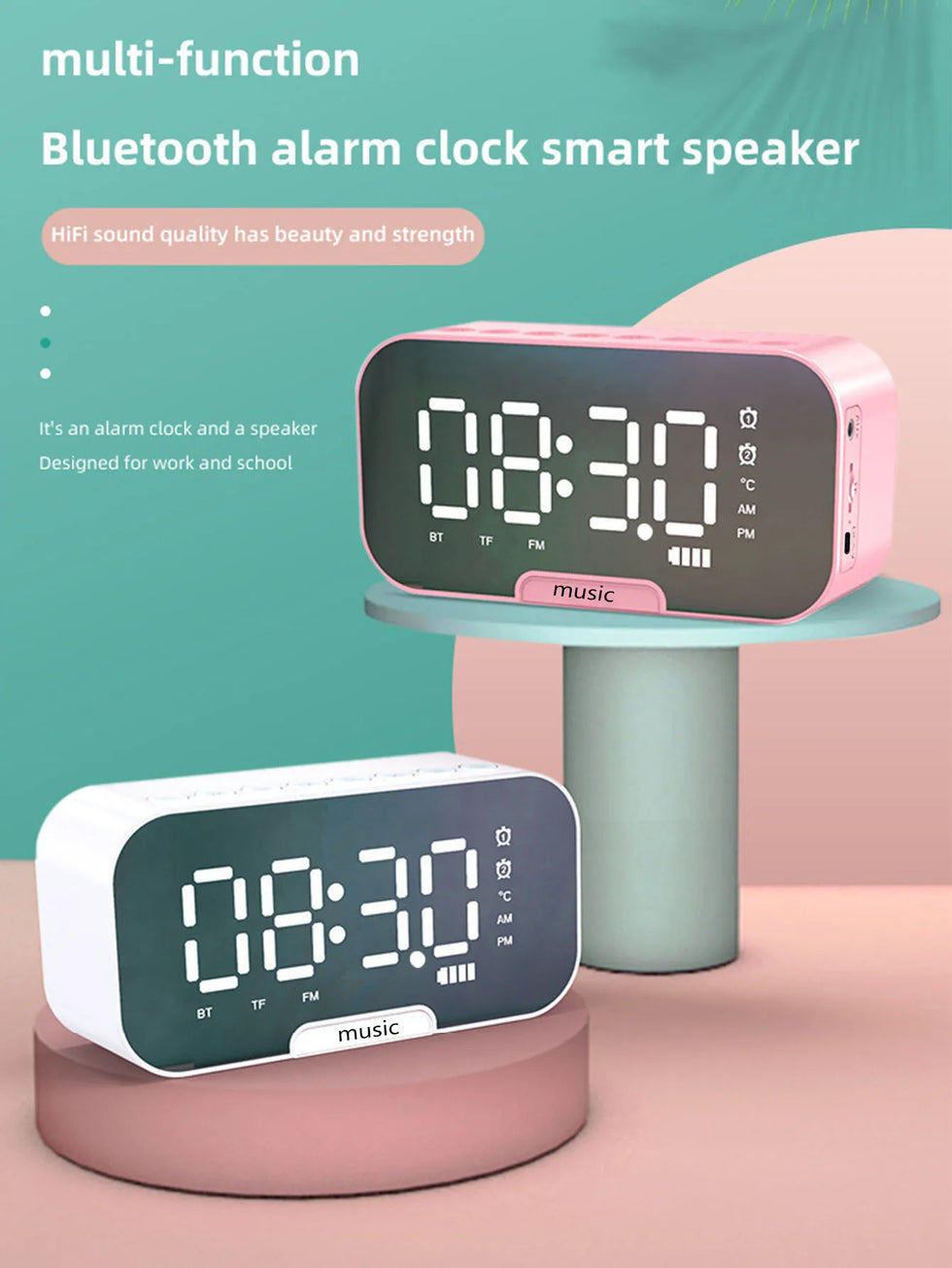 3-in-1 Wireless Bluetooth Speaker, Digital Alarm Clock & Mirror Display