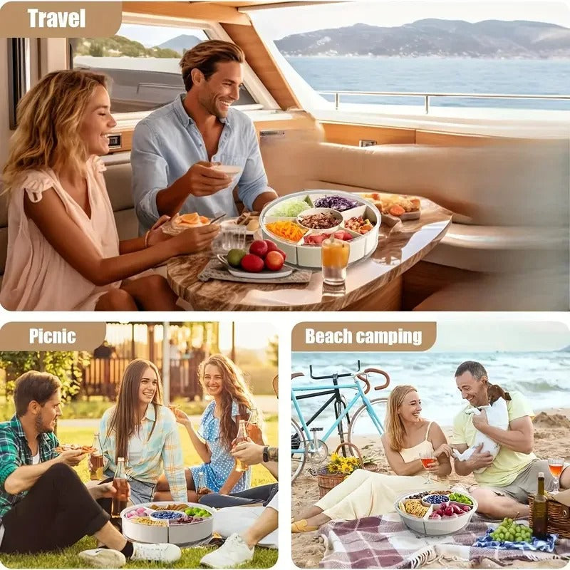 360° Rotating Serving Tray with Lid & Handle