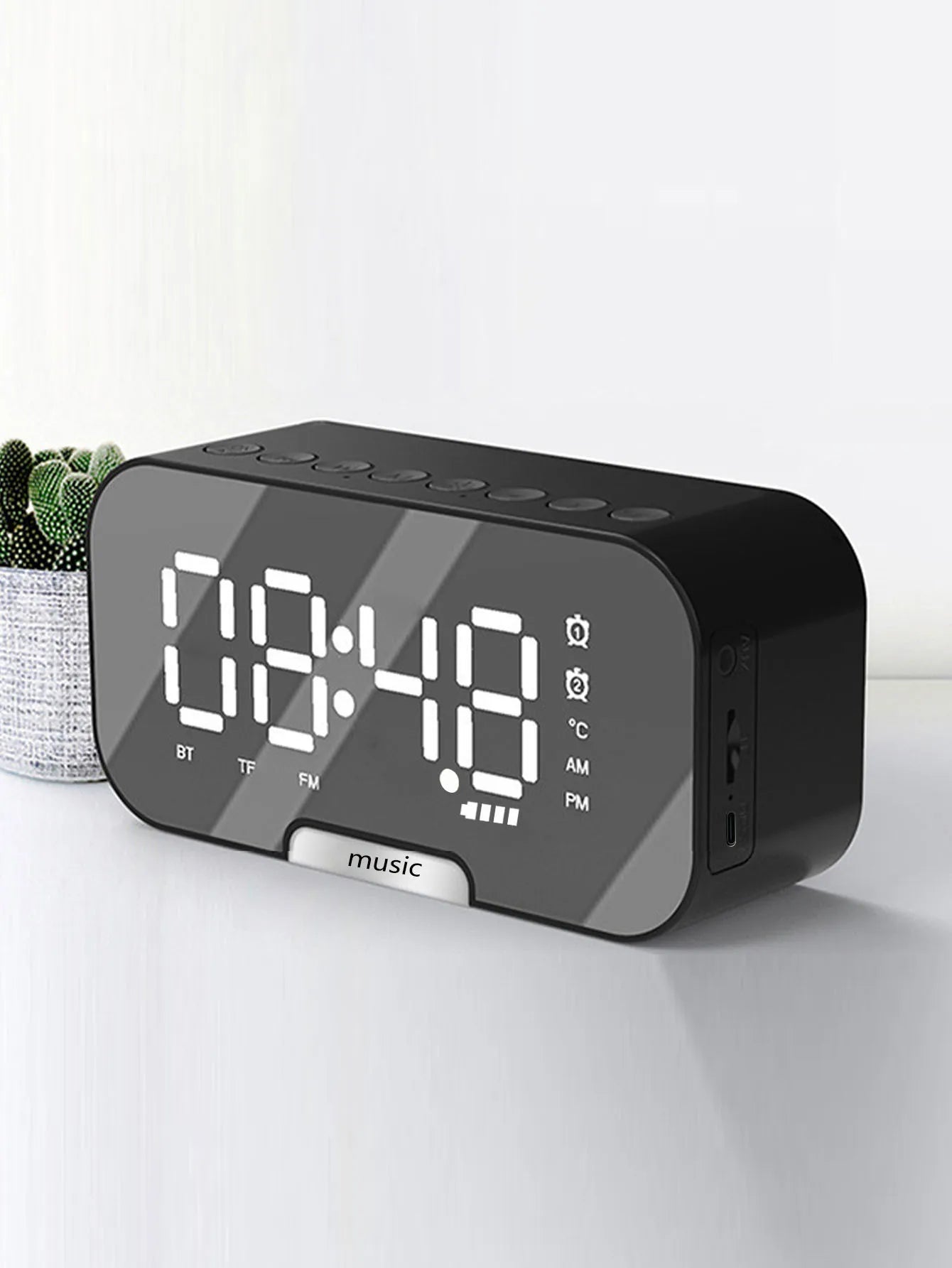 3-in-1 Wireless Bluetooth Speaker, Digital Alarm Clock & Mirror Display