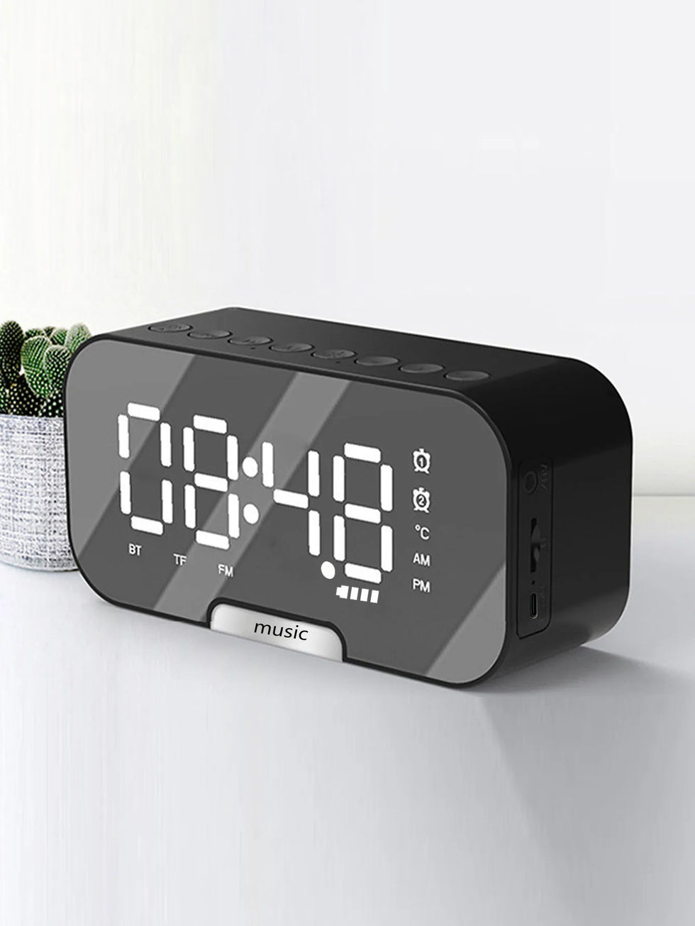 3-in-1 Wireless Bluetooth Speaker, Digital Alarm Clock & Mirror Display